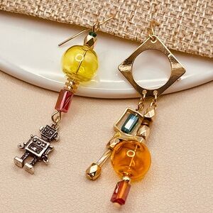 Colorful Robot Mismatched Drop Dangle Statement Earrings